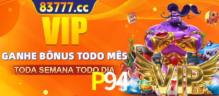 Banner promocional do P94 oferecendo 100% de recompensas adicionais contínuas para quem fizer o login diário (Daily sign-in), com um mascote de coelho.